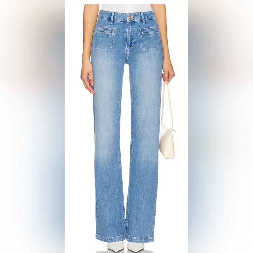 PAIGE Leenah Patch Pocket Wideleg Jeans In Adley Light Blue 29 Revolve Clothing